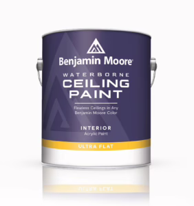 ภาพกระป๋องสี Benjamin Moore รุ่น Waterborne Ceiling Paint สีทาภายในเกรดพรีเมียม เหมาะสำหรับทาฝ้าเพดานโดยเฉพาะ ความเงาแบบด้านพิเศษ สีสวยเรียบเนียนไม่ทิ้งรอยตำหนิ